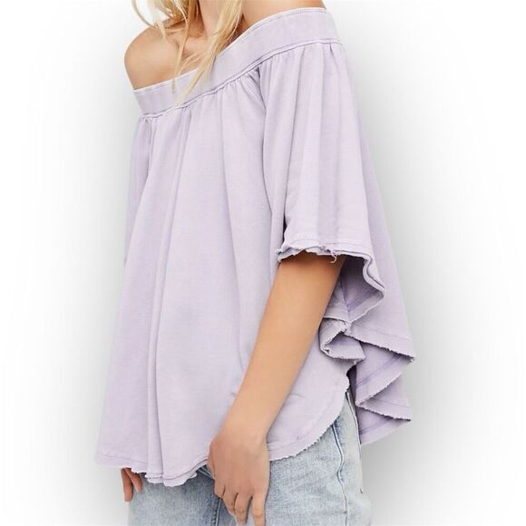 Free People Kiss Me Off-The-Shoulder Top Cream Bleach Distressed Women’s Small - Picture 11 of 12